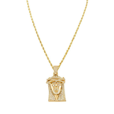 14K Yellow Gold Mens Jesus Head Pendant With Round Cut Diamonds 3.00 Ctw